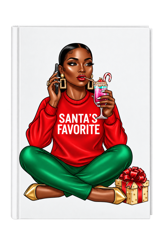 Santa's Favorite  (holding phone silk back pony tail ) (Christmas theme)  -UV DTF