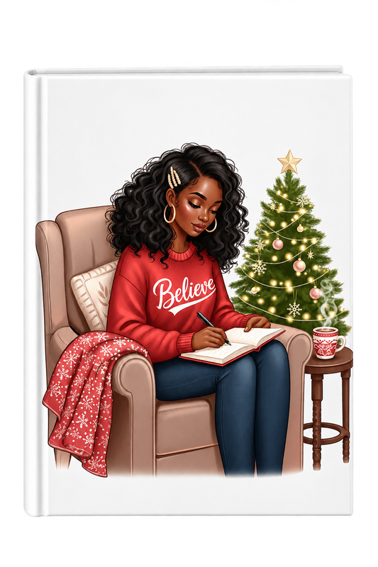Believe (Lady siting on chair writing in journal )  -UV DTF
