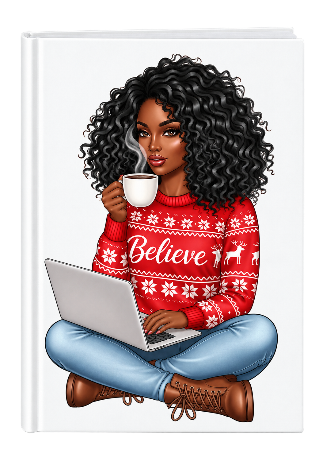 Believe (Lady has cup of coffee)  (Christmas theme)  -UV DTF