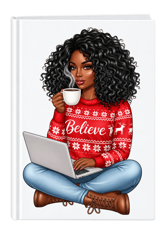 Believe (Lady has cup of coffee)  (Christmas theme)  -UV DTF