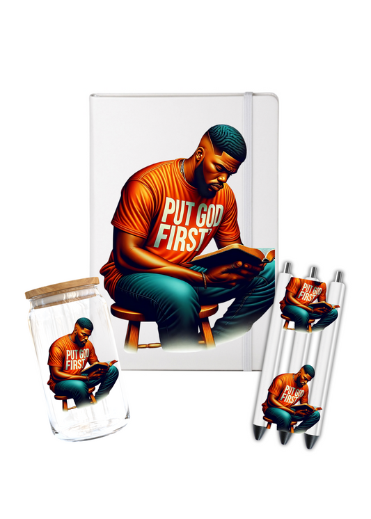 Put god first -men -orange shirt- Journal UV DTF