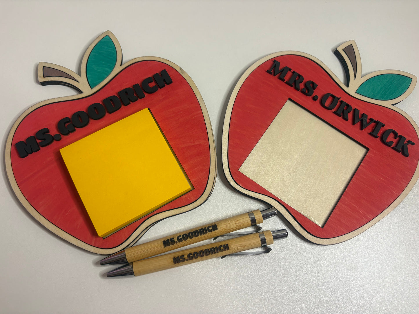 Personalized Apple Teacher Sticky Note Holder with Custom Pen
