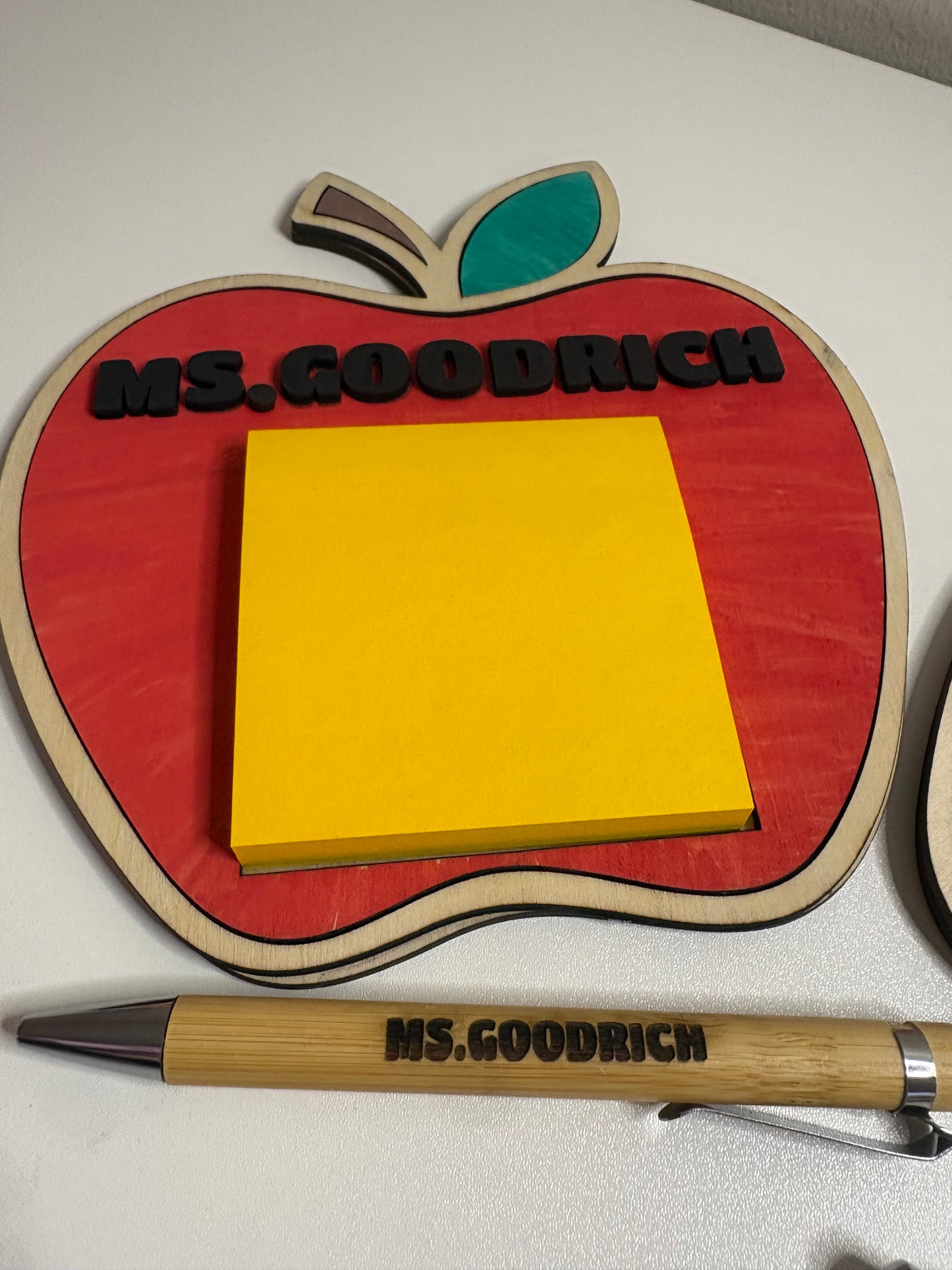 Personalized Apple Teacher Sticky Note Holder with Custom Pen