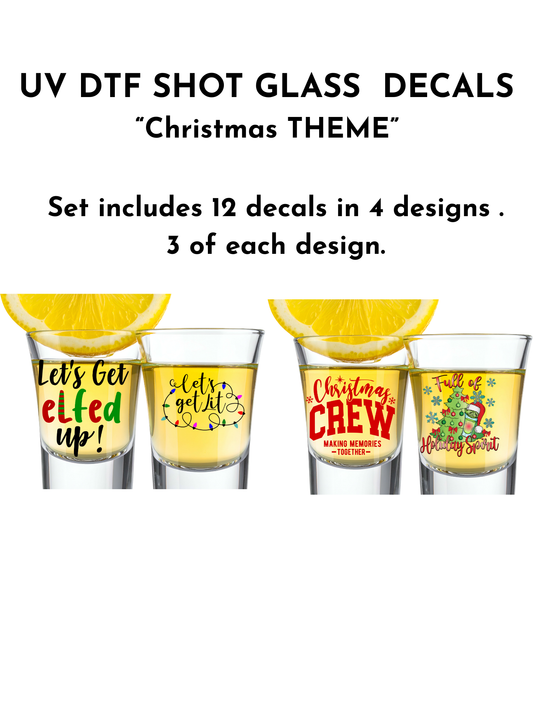 Chirstmas Shot glass bundle  - 12 decals -Shot glasses or keychain
