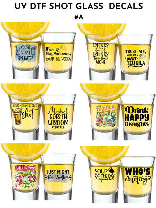 BUNDLE #A- 12 decals -Shot glasses or keychain
