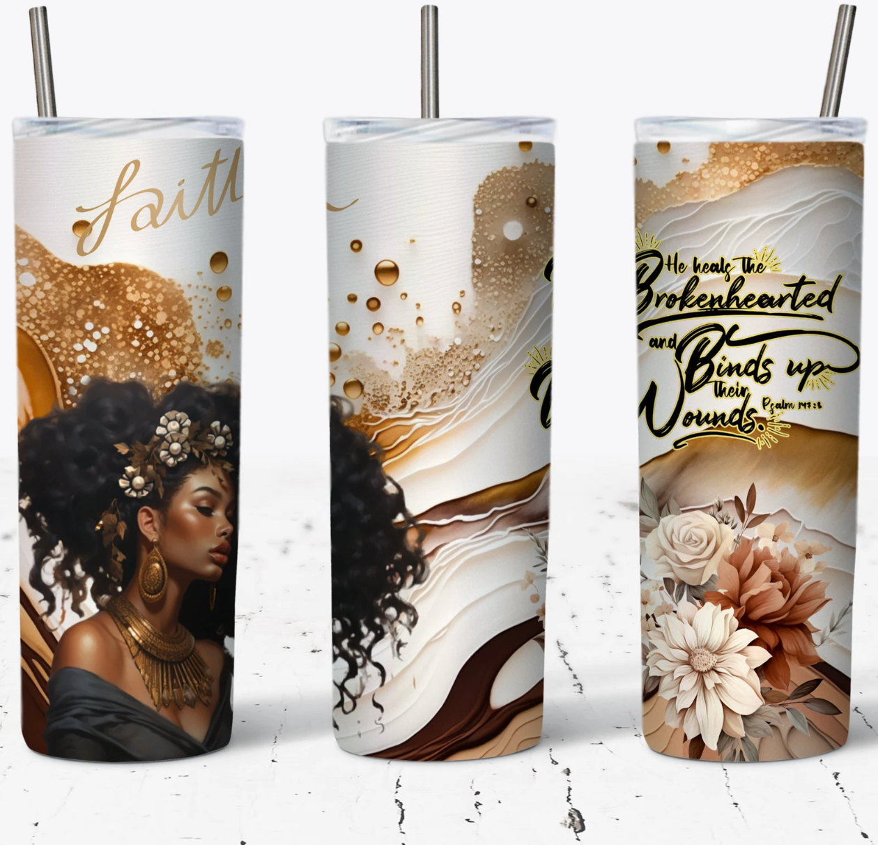 He heals the brokenhearted , 20oz Skinny Tumbler Sublimation