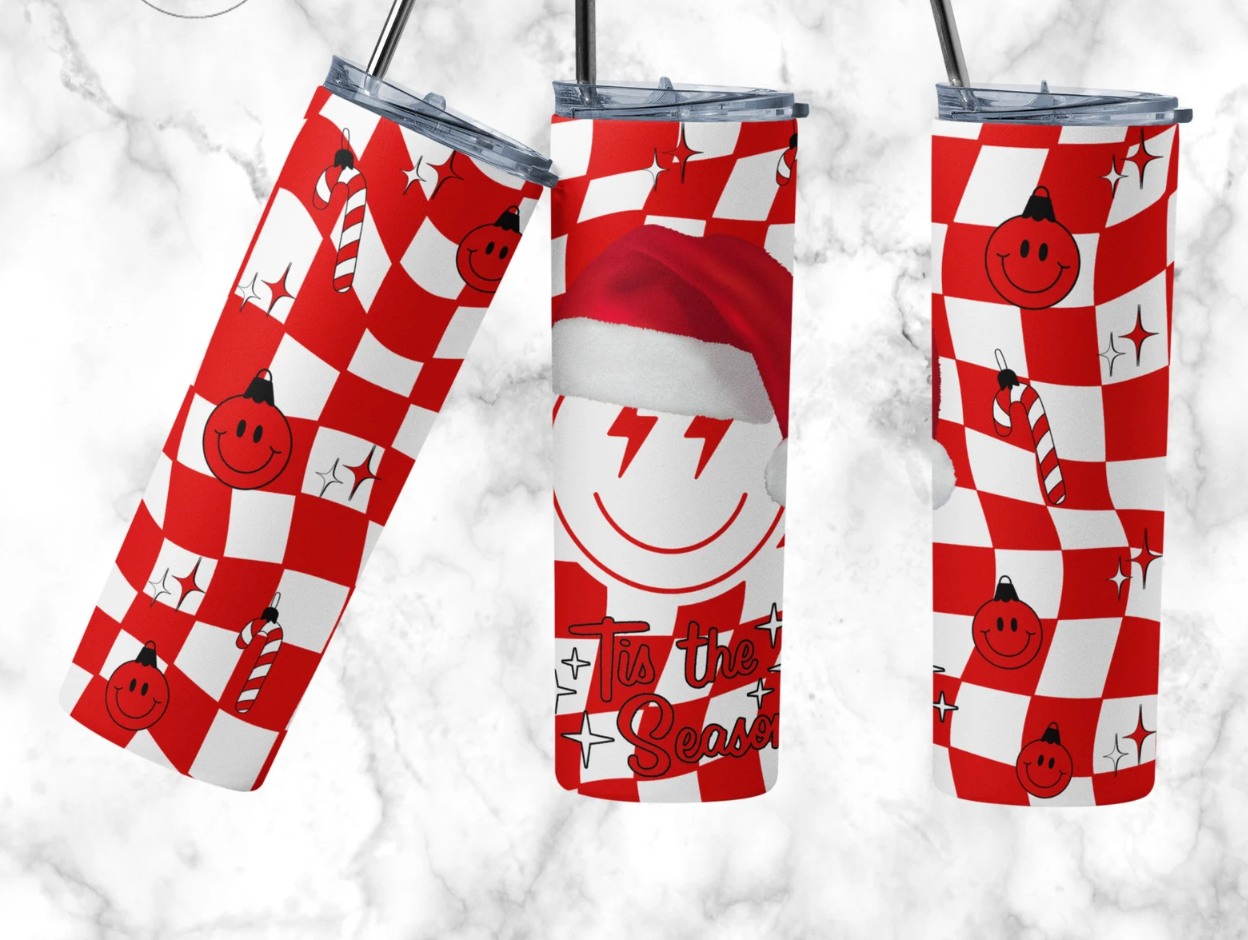 Smiley Faces Christmas Santa hat related -20oz Skinny Tumbler