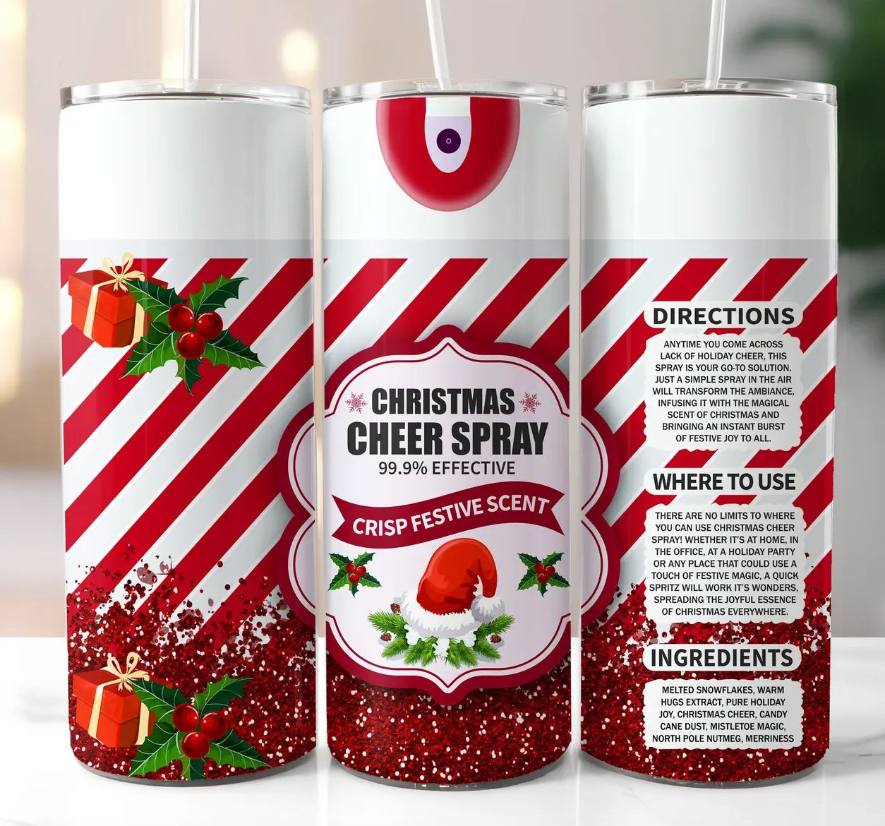 Christmas Cheer Spray Bottle   -20oz Skinny Tumbler