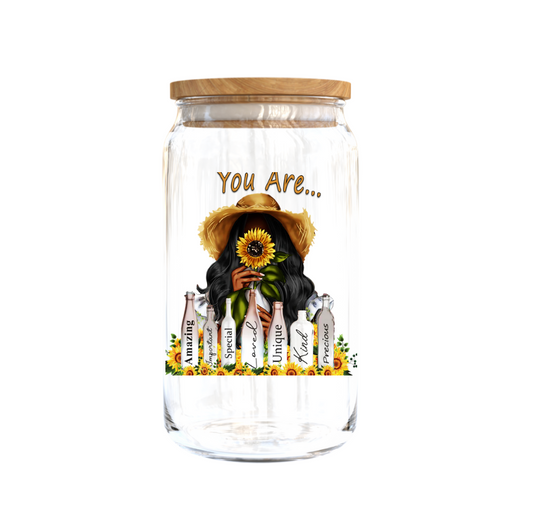 You are Amazing , and other inspiring words, sunflowers -UV DTF DECAL 3''