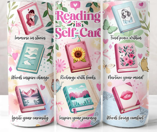Book Tumbler Wrap Reading is Self-Care-20oz Skinny Tumbler