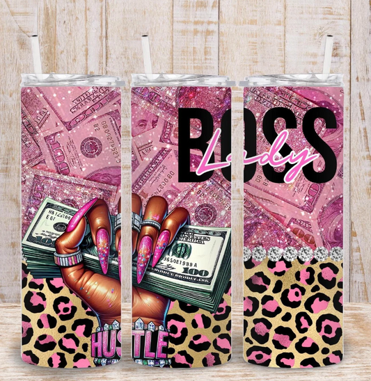 Glitter Dollar Bill Boss Girl-20oz Skinny Tumbler