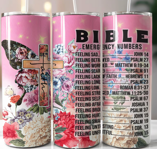 Faith Bible Emergency Number - Skinny Tumbler