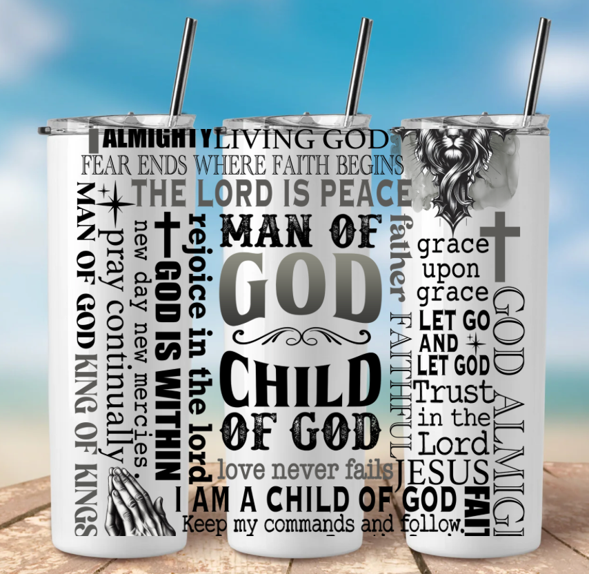 Christian Man Of God/child of god -  20oz Skinny Tumbler Sublimation