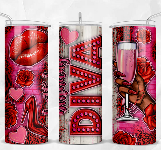 Pink Birthday diva (wine roae ,lips) 20oz transfer