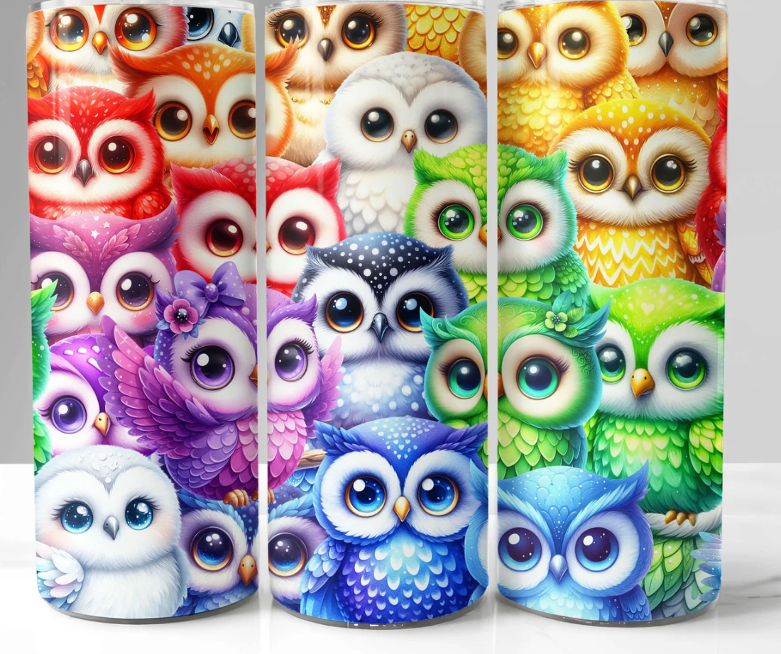 Colorful owls -20oz transfer
