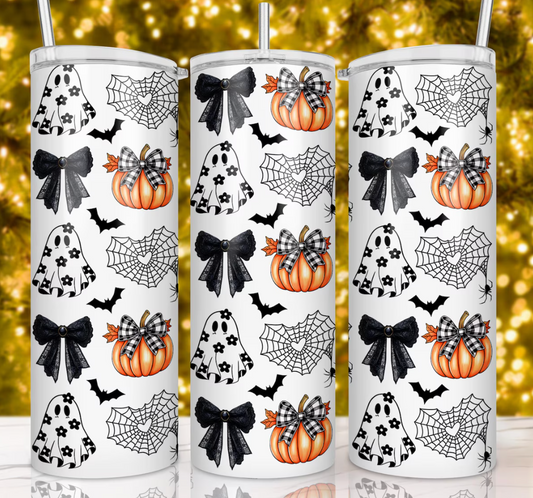 Cute Ghost, Pumpkin, Spiderweb,-20oz Skinny Tumbler