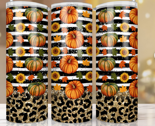 Glitter fall leaves, Fall Pumpkin -20oz Skinny Tumbler