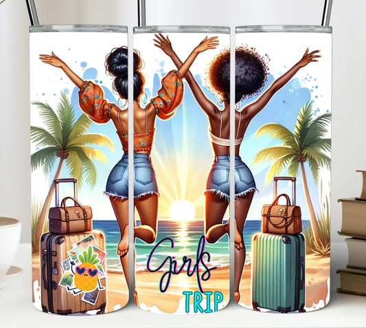 Friends Vacation Melanin Girls Friends Travel Tumbler-20oz Skinny Tumbler