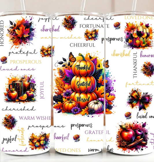 Thankful Grateful Blessed Appreciation -20oz Skinny Tumbler
