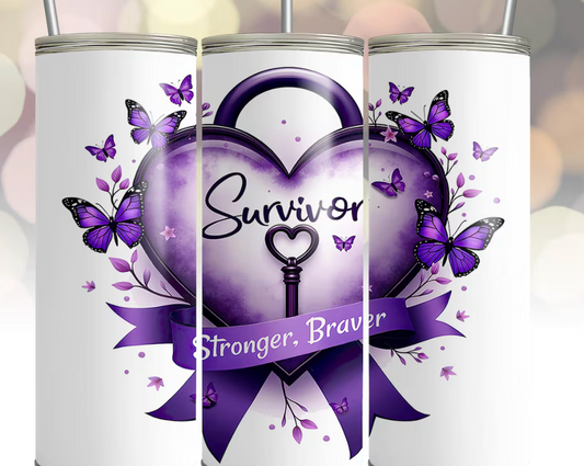Survivor - Stronger, Braver -Domestic Violence Awareness Month -20oz Skinny Tumbler