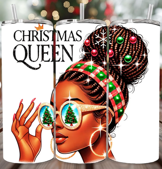 Black Girl  Xmas Christmas -20oz Skinny Tumbler
