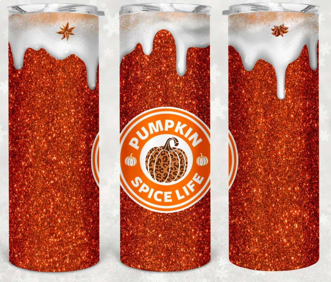 Fall Pumpkin Spice Coffee Glitter -20oz Skinny Tumbler