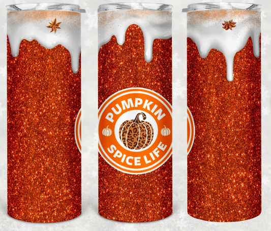 Fall Pumpkin Spice Coffee Glitter -20oz Skinny Tumbler