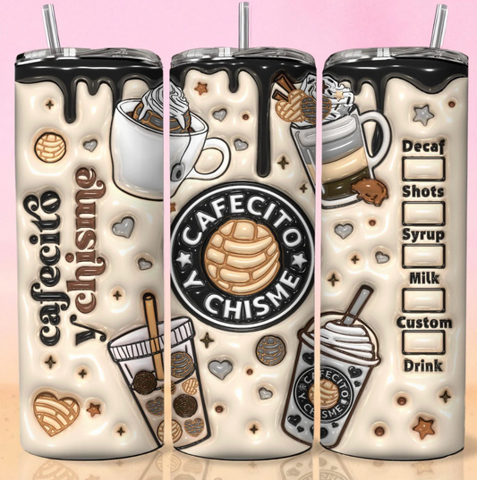 3D Inflated Cafecito Tumbler Wrap Cafecito y Chisme Tumbler-20oz Skinny Tumbler