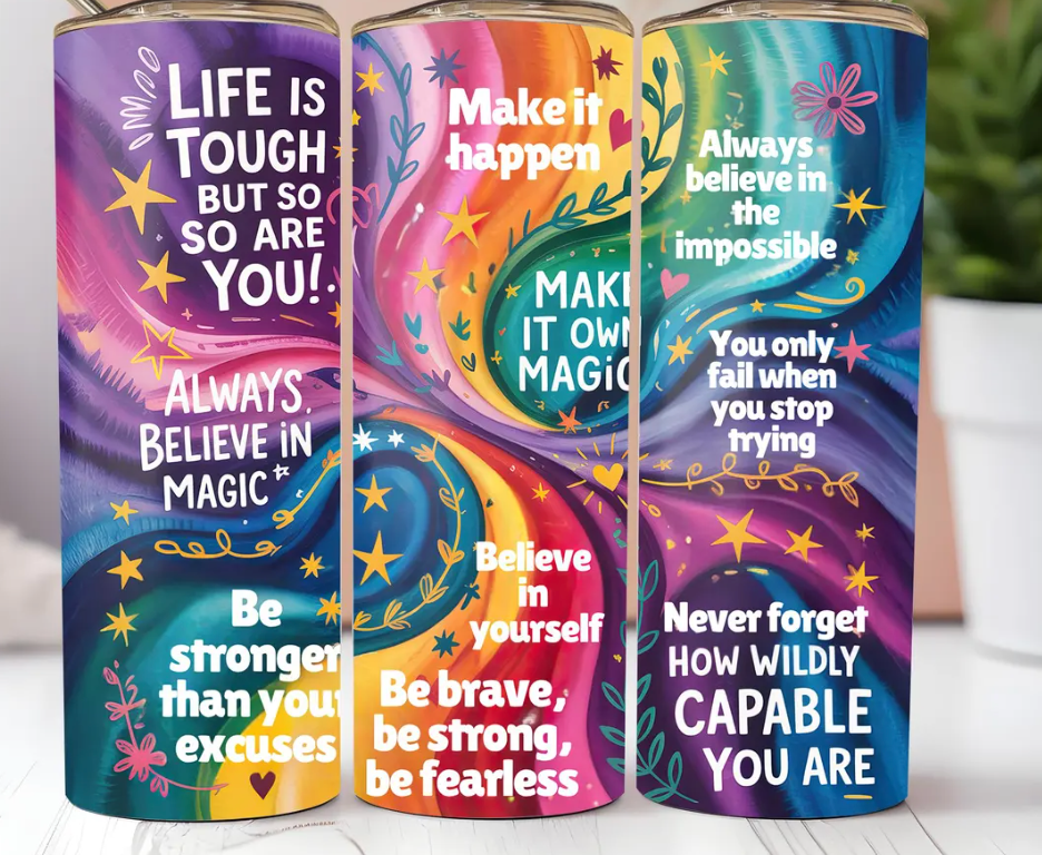 Positive Affirmations Tumbler Wrap Inspirational -20oz Skinny Tumbler