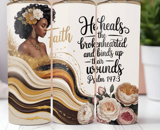 He heals -Tumbler Wrap -20oz Skinny Tumbler