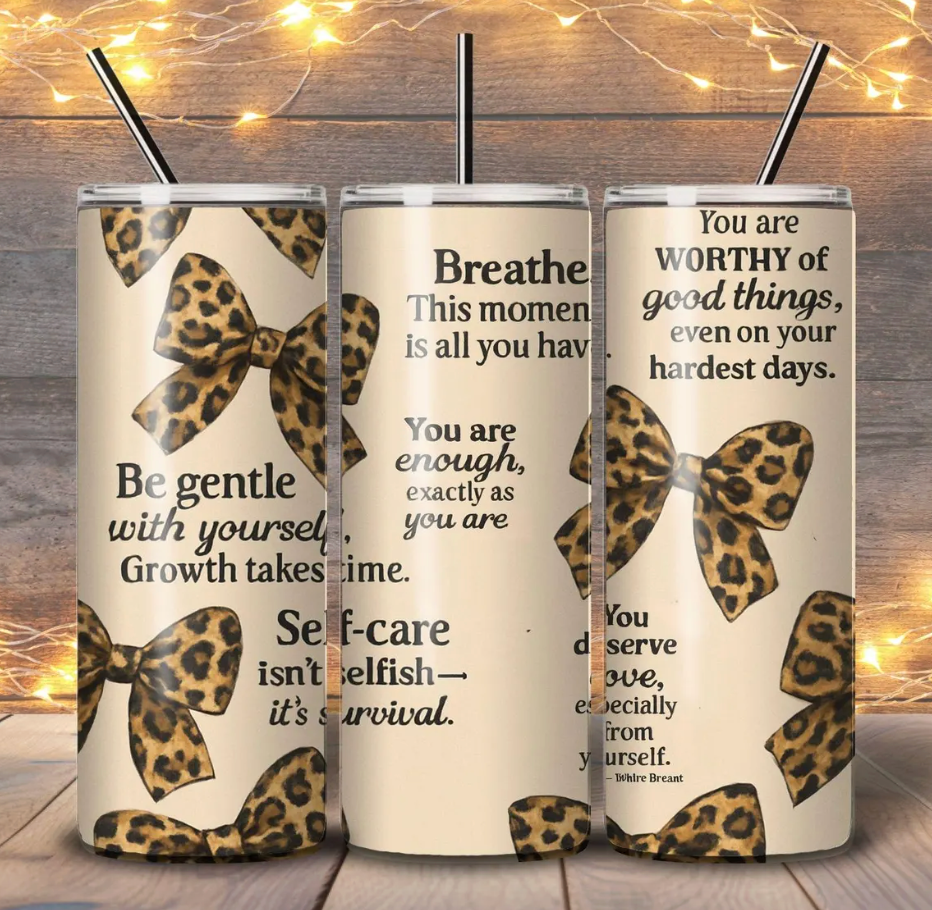 Leopard Print Coquette Bow, Daily Reminders- -20oz Skinny Tumbler