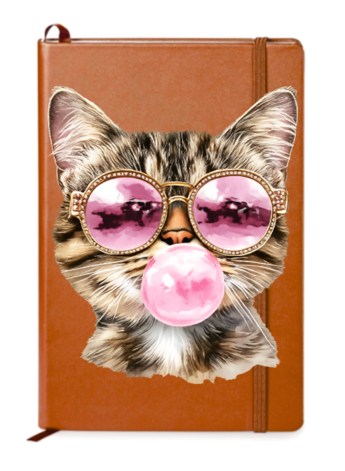 Cute Cat with glasses and Bubble Gum Journal UV DTF DECAL