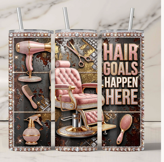Hair Goals happen here-20oz Skinny Tumbler