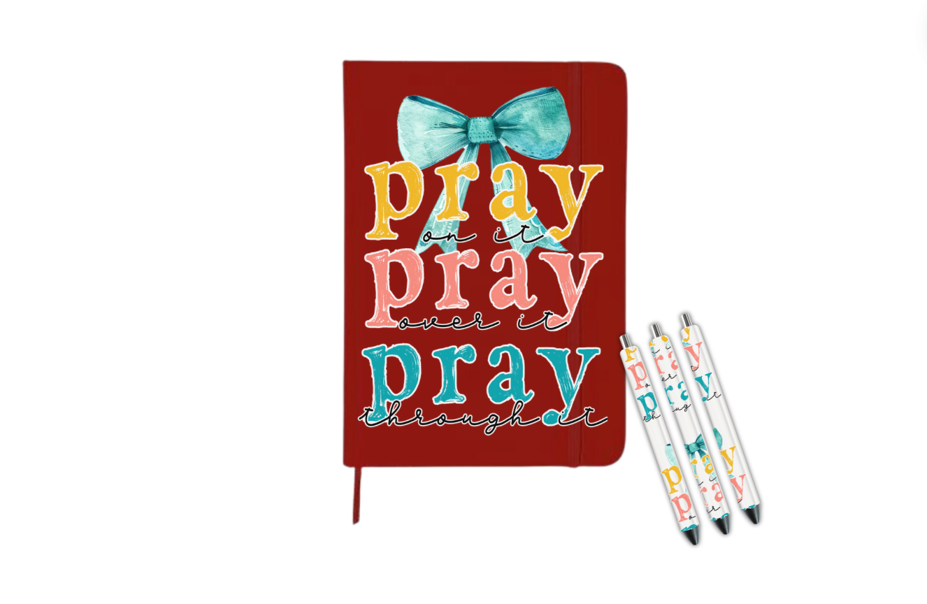 Pray on it , Pray over it , Pray through it ( blue theme )  | Journal  UV DTF DECAL