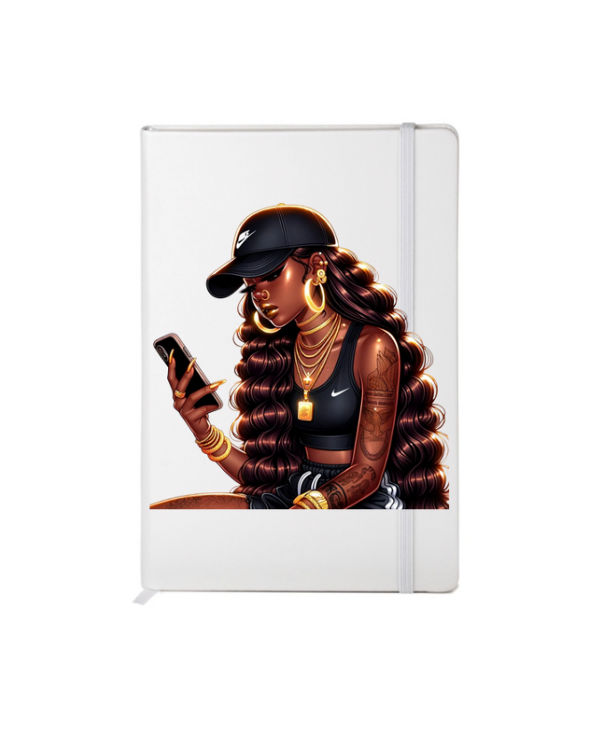 Black woman with gold Jewelry - Journal UV DTF DECAL