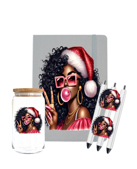 Santa Girl with peace sign-UV DTF