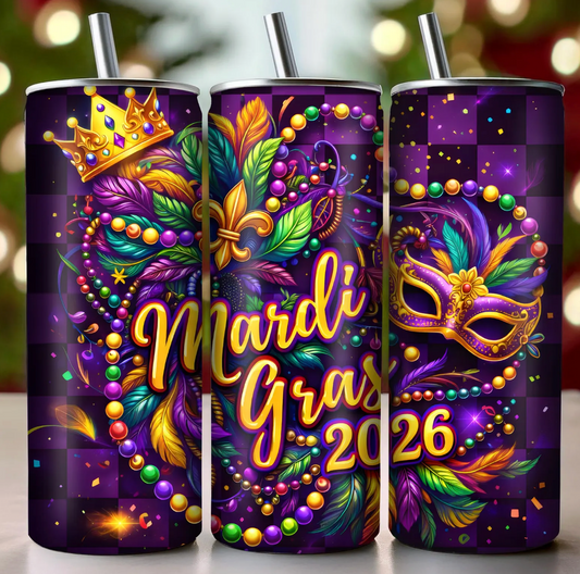 Mardi Gras 2026-Tumbler Wrap -20oz Skinny Tumbler