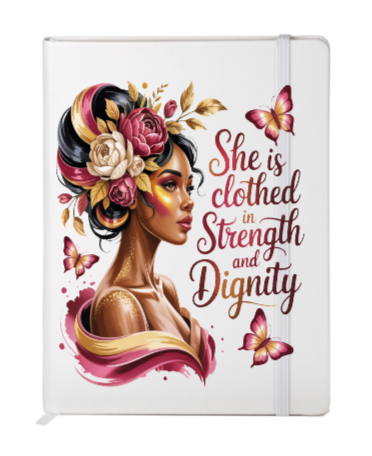 She is clothed in Strength and Dignity (Melanin Christian related) -Journal UV DTF DECAL