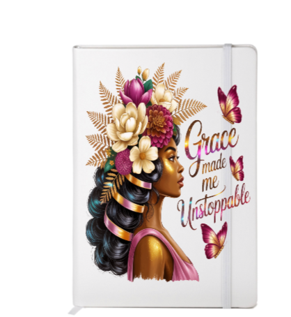 Grace made me unstoppable (Melanin Christian related) -Journal UV DTF DECAL