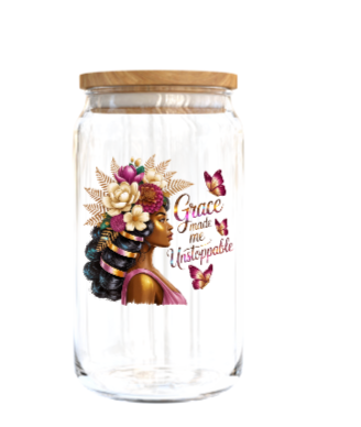 Grace made me unstoppable (Melanin Christian related) -Journal UV DTF DECAL