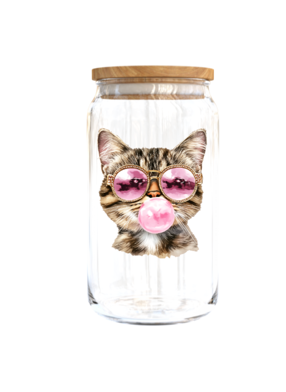 Cute Cat with glasses and Bubble Gum Journal UV DTF DECAL