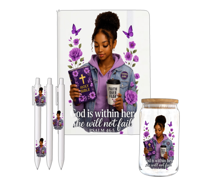 God is within her she will not fail (Black women with bun) -UV DTF