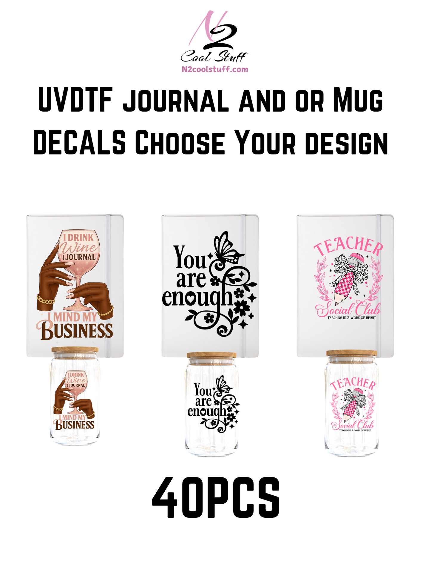 CHOOSE YOUR journal & matching CUP DECALS UV DTF Decal Bundle 20pcs