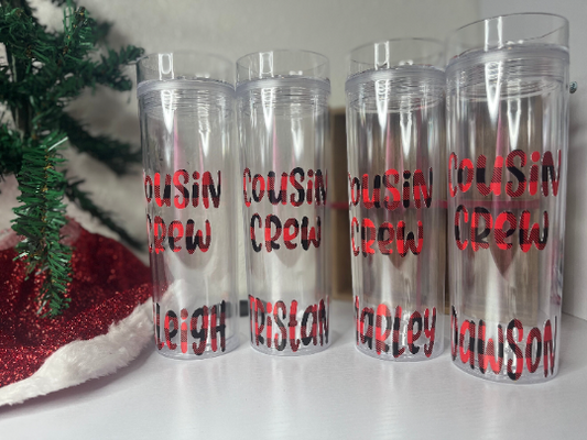 Name on Tumbler with Christmas Buffalo Pattern - Cousin Crew