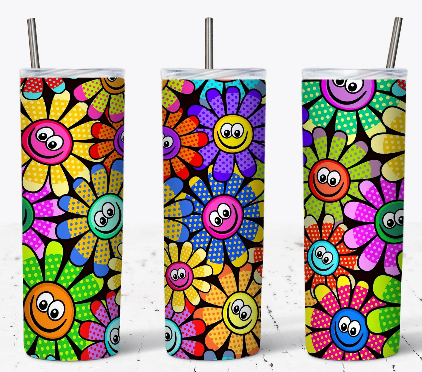 Flower neon colors - 20oz Skinny Tumbler