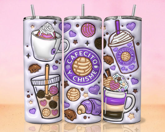 3D Cafecito y Chisme Inflated Tumbler Wrap20oz Skinny Tumbler
