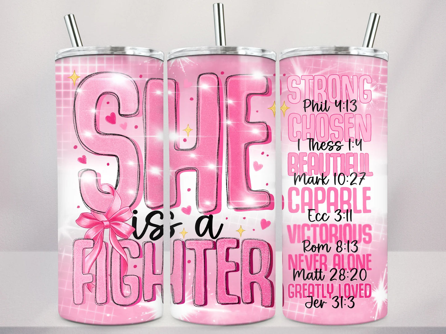 Breast Cancer She Is Fighter  20oz Skinny Tumbler