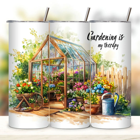 Gardening is therapy -20oz Skinny Tumbler