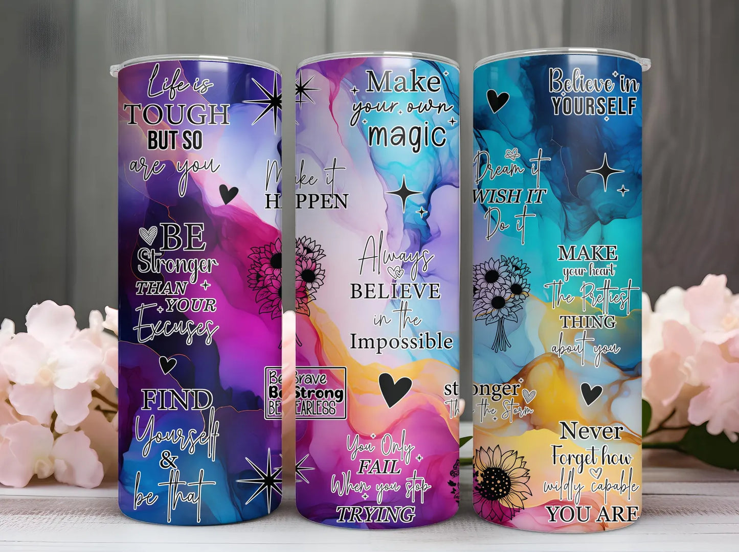 Positive Affirmations  Tumbler Wrap -20oz Skinny Tumbler