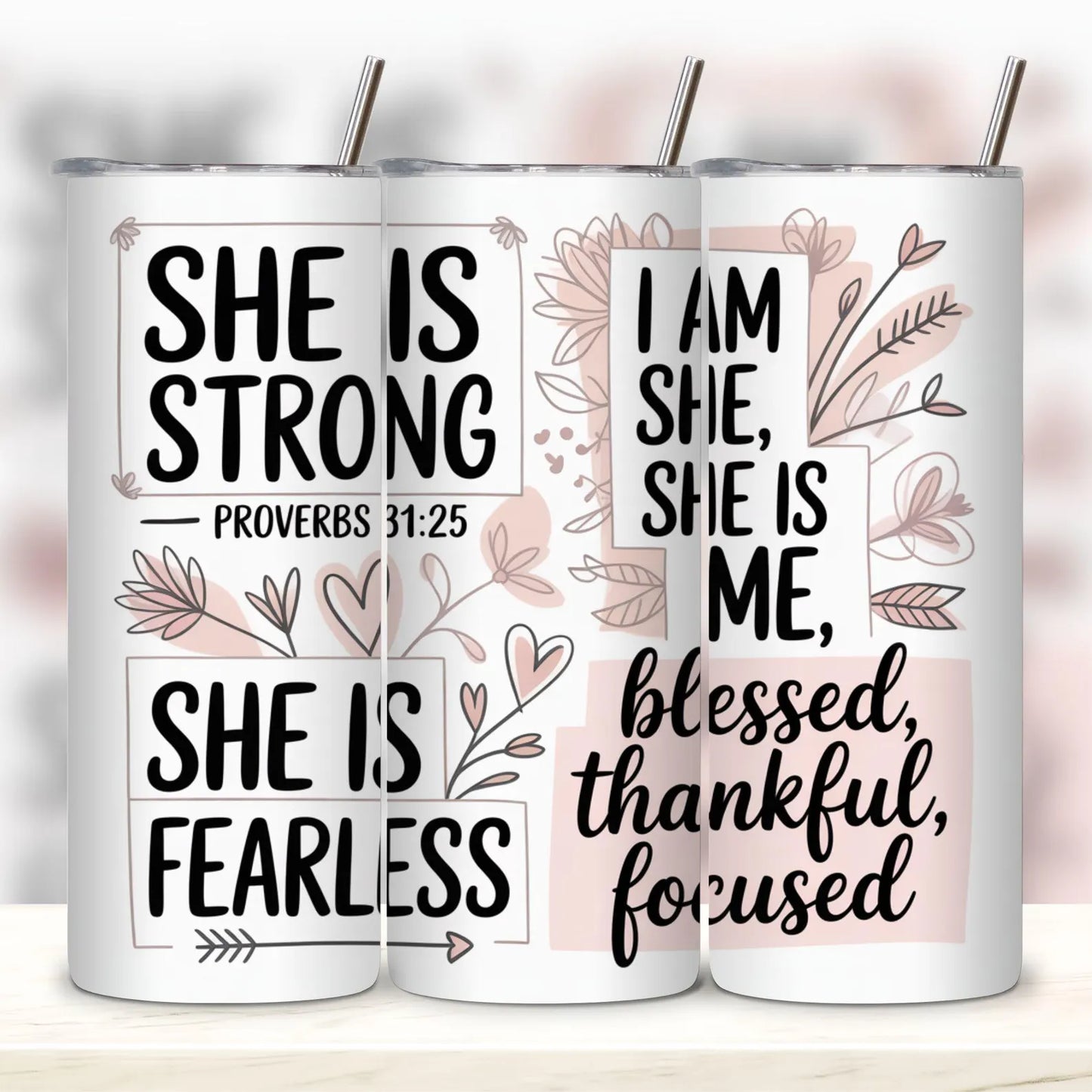 She is Strong I am she is -Tumbler Wrap -20oz Skinny Tumbler